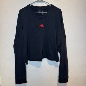 Adidas Long Sleeve Cropped Sweatshirt Colorful Logo Raw Hem Size Extra Large XL